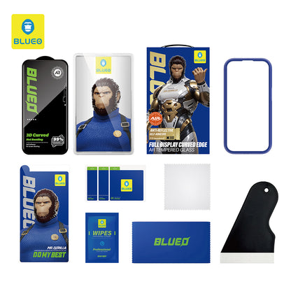 Blueo AR skjermbeskyttelsesfilm for Apple iPhone 16 Pro, Herdet glass, Full lim, 3D, Svart