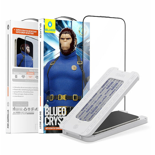 Blueo Crystal Anti-Scratch skjermbeskyttelsesfilm med applikator for Apple iPhone 16 Pro Max, herdet glass, full lim, svart