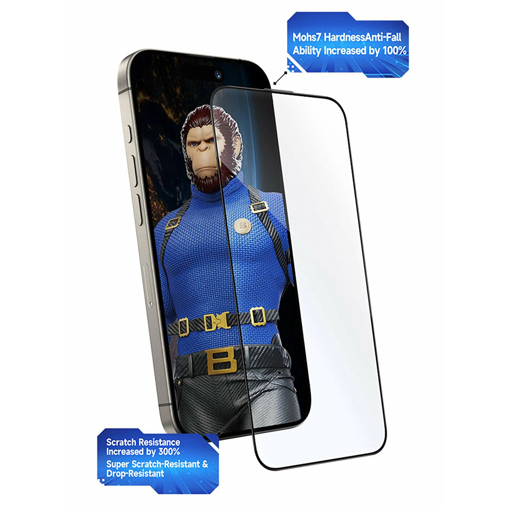 Beskyttelsesfolie Blueo Crystal Anti-Scratch Applicator for Apple iPhone 17 Pro / 17 / 16 Pro, Herdet Glass, Full Lim, Svart