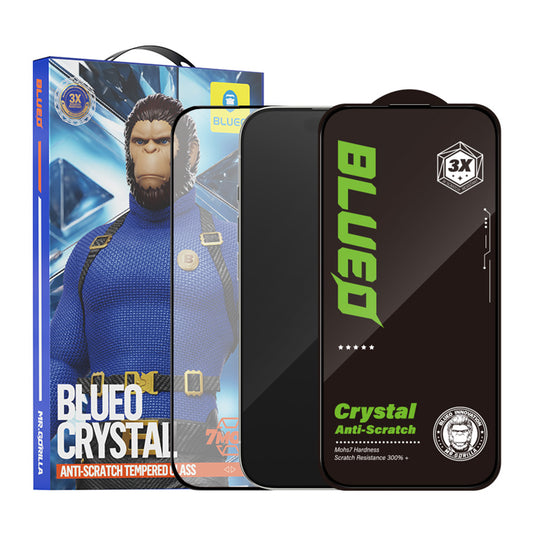 Blueo Crystal Anti-Scratch Skjermbeskyttelse for Apple iPhone 15 Pro Max, Herdet Glass, Full Lim, Svart
