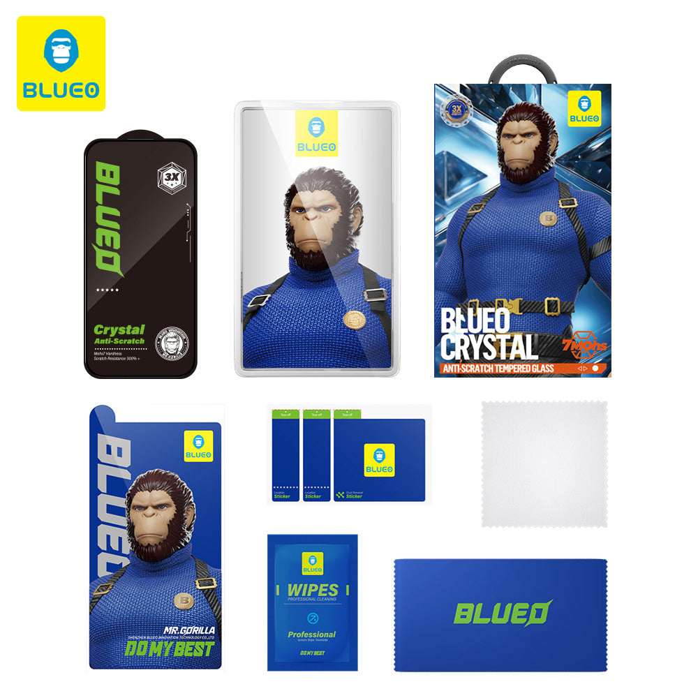 Blueo Crystal Anti-Scratch Skjermbeskyttelse for Apple iPhone 16 / 15, Herdet Glass, Full Lim, Svart