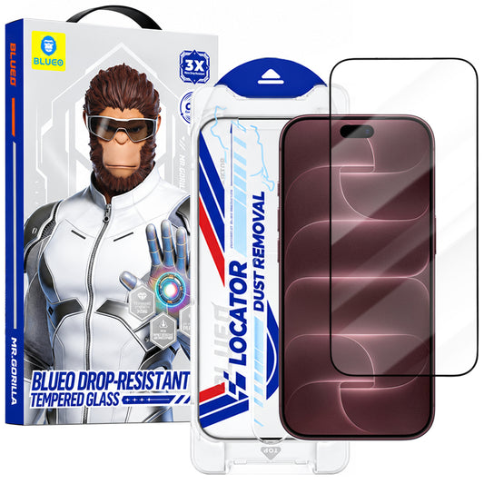 Blueo Drop Resistant Applicator Pro skjermbeskytter for Apple iPhone 18 Pro Max / 17 Pro Max, herdet glass, heldekkende lim, svart