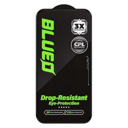 Blueo Drop Resistant skjermbeskytter for Apple iPhone 18 Pro / 17 Pro / 17 / 16 Pro, herdet glass, heldekkende lim, svart