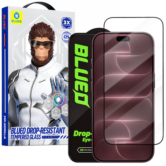 Blueo Drop Resistant skjermbeskytter for Apple iPhone 18 Pro Max / 17 Pro Max / 16 Pro Max, herdet glass, heldekkende lim, svart