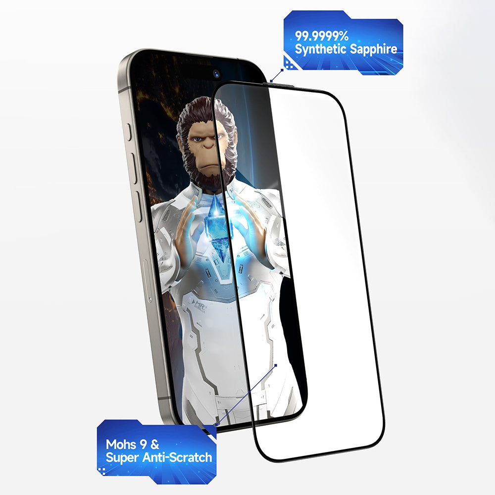 Blueo Sapphire Applicator Pro skjermbeskyttelsesfilm for Apple iPhone 15 Pro Max, Herdet glass, Full lim, Svart