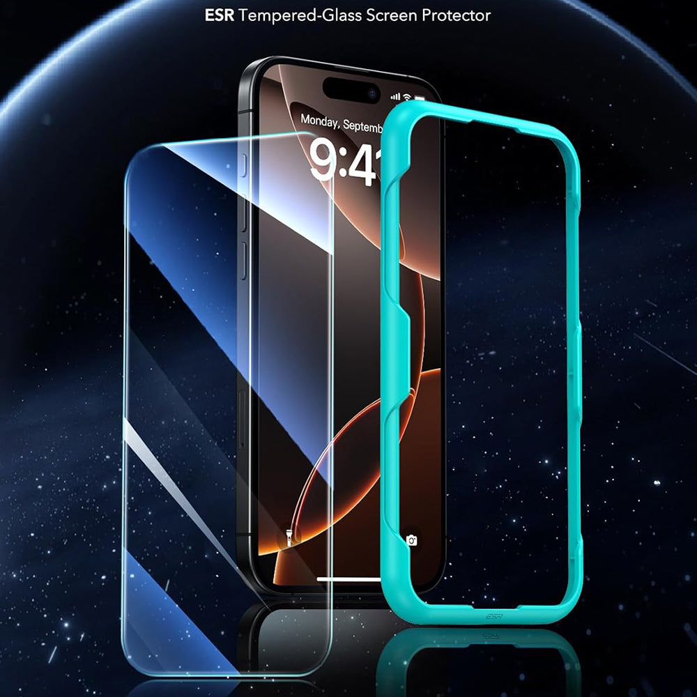 Skjermbeskytter ESR for Apple iPhone 17 / 16 Pro, Herdet glass, Full lim, Sett med 3 stykker