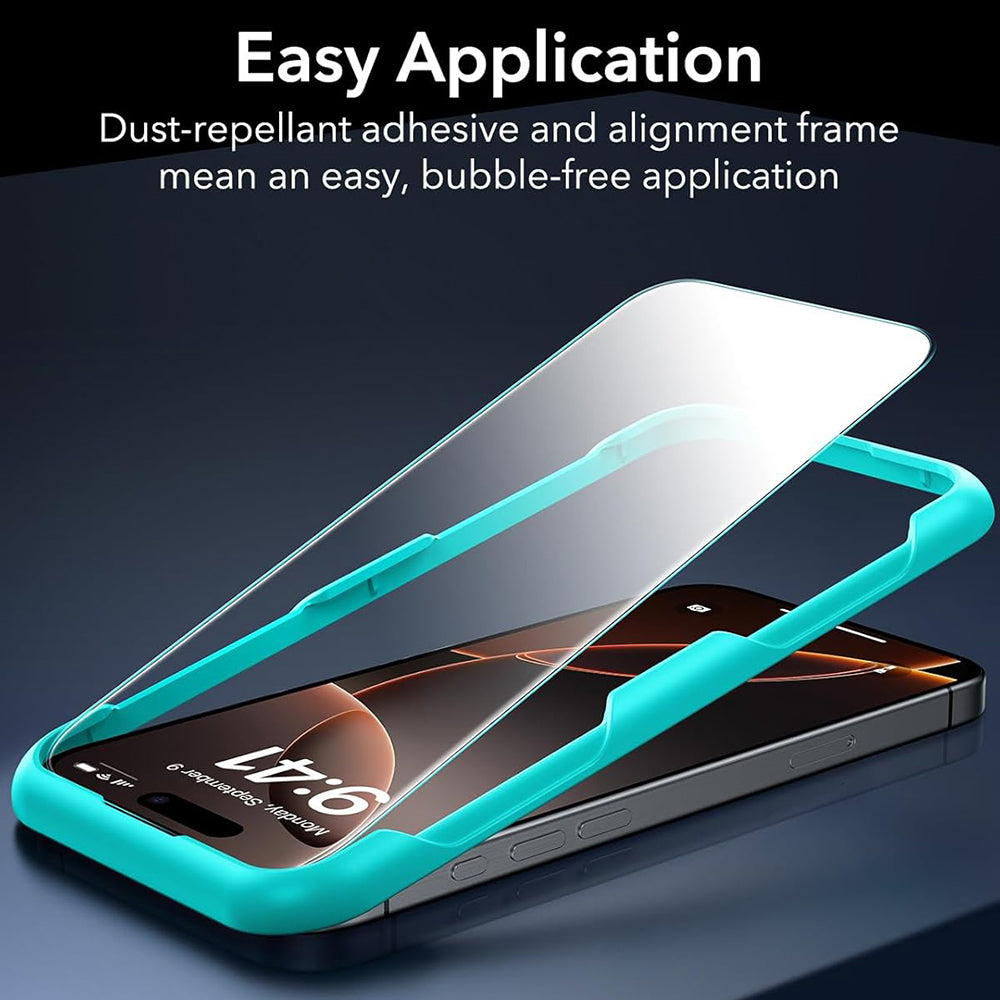 Skjermbeskytter ESR for Apple iPhone 17 / 16 Pro, Herdet glass, Full lim, Sett med 3 stykker