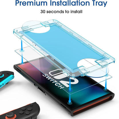 Techsuit SwitchAura Skjermbeskyttelsesfilm med Applikator for Nintendo Switch 2, Herdet Glass, Sett med 2 stk