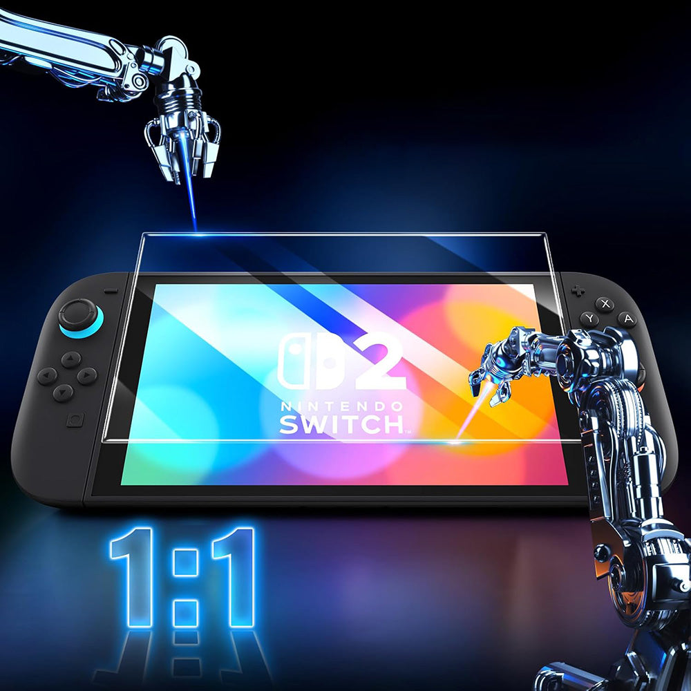 Techsuit SwitchAura Skjermbeskyttelsesfilm med Applikator for Nintendo Switch 2, Herdet Glass, Sett med 2 stk