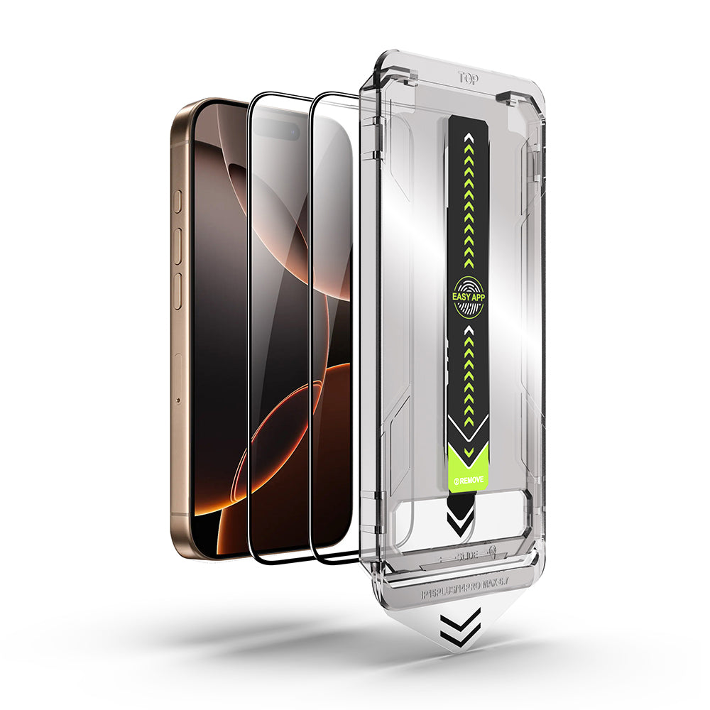 Skjermbeskytter Techsuit TitanGlass for Apple iPhone 17 Pro Max, Herdet Glass, Full Lim, Sett med 2 stykker, Svart