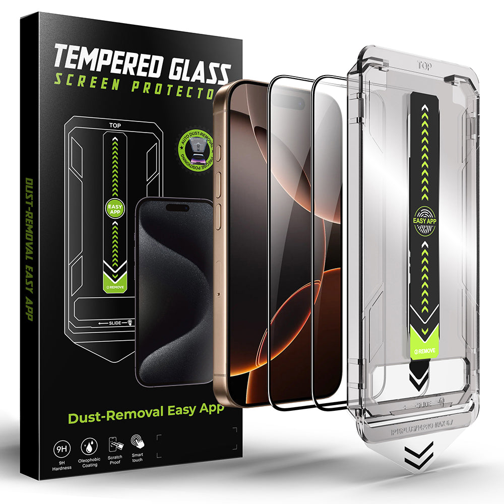 Skjermbeskytter Techsuit TitanGlass for Apple iPhone 17 Pro Max, Herdet Glass, Full Lim, Sett med 2 stykker, Svart