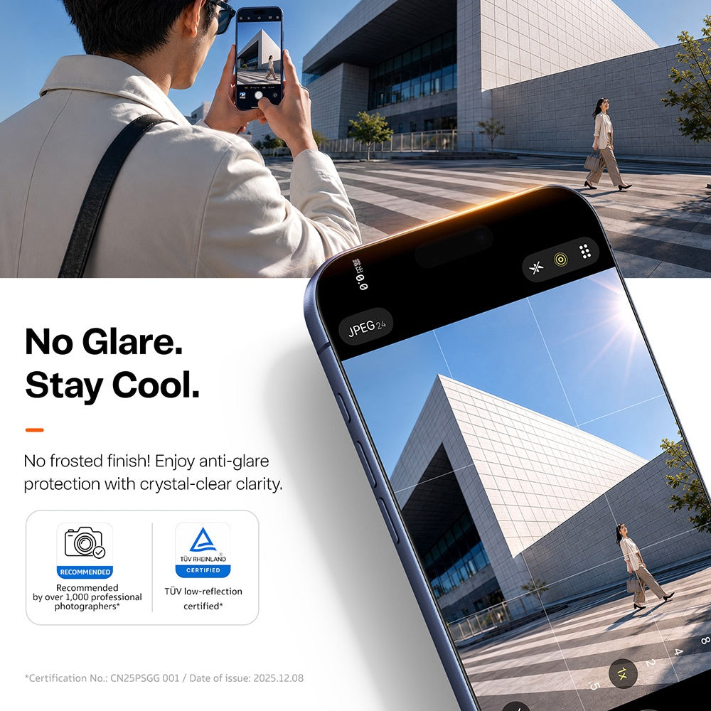 Torras Sunview AR skjermbeskyttelsesfilm for Apple iPhone 18 Pro / 17 Pro, Herdet glass, Full lim