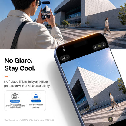 Torras Sunview AR skjermbeskyttelsesfilm for Apple iPhone 18 Pro / 17 Pro, Herdet glass, Full lim
