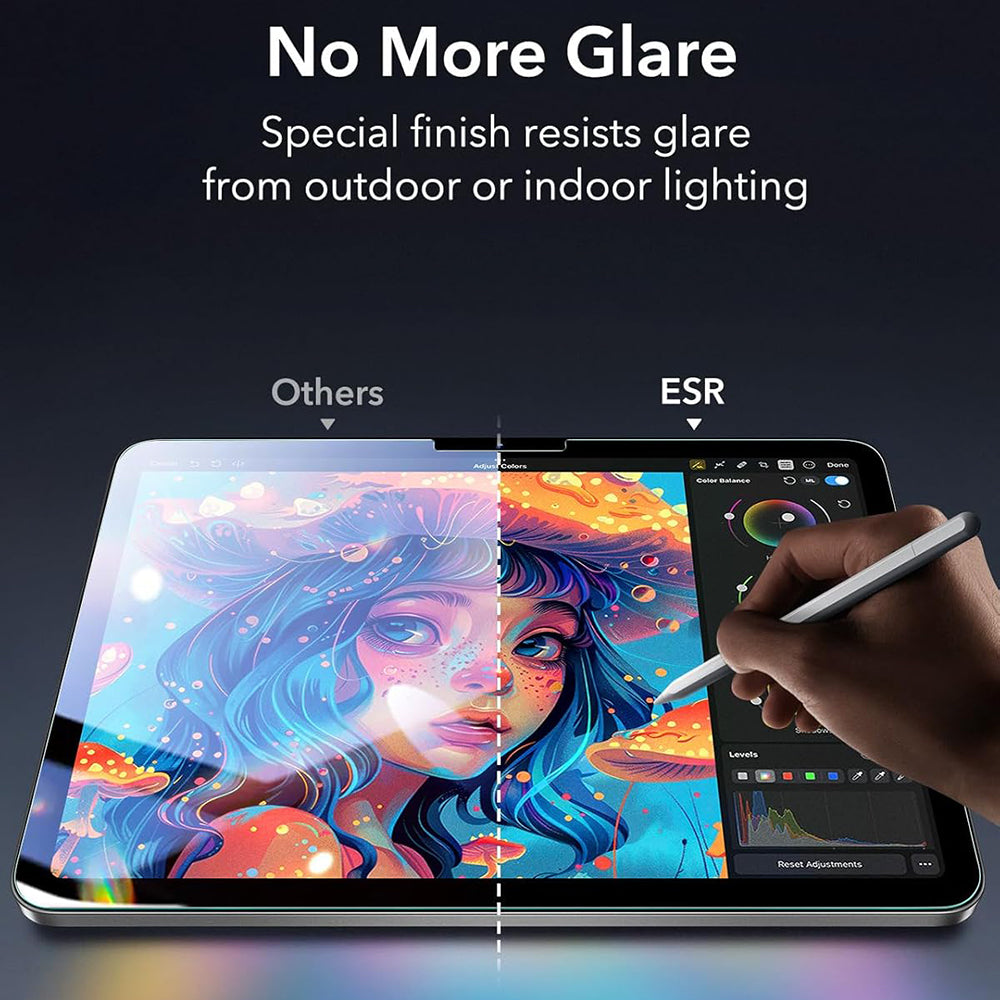Skjermbeskyttelsesfolie ESR Armorite Paper Feel UltraFit for Apple iPad (2025) / (2022), Herdet glass, Full lim, Sett med 2 stykker