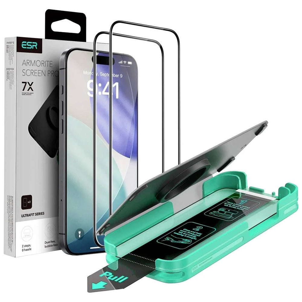 ESR Armorite UltraFit skjermbeskyttelse for Apple iPhone 18 Pro Max / 17 Pro Max, Herdet glass, Full lim, Sett med 2 stk, Svart