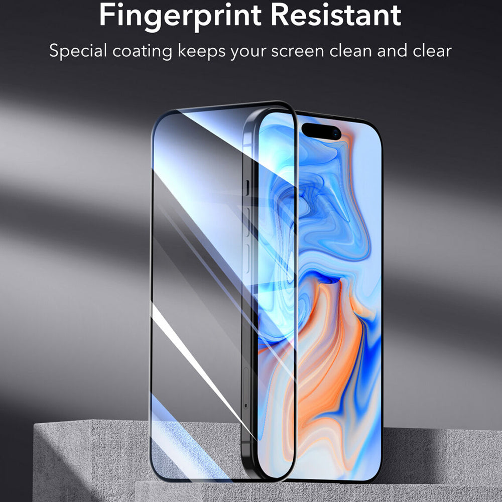 Beskyttelsesfolie ESR-skjerm for Apple iPhone 15, Herdet glass, Full lim, Svart