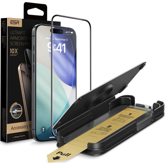 Skjermbeskyttelsesfolie ESR UltraFit Armorite Pro for Apple iPhone 17 Pro Max, Herdet Glass, Full Lim, Svart