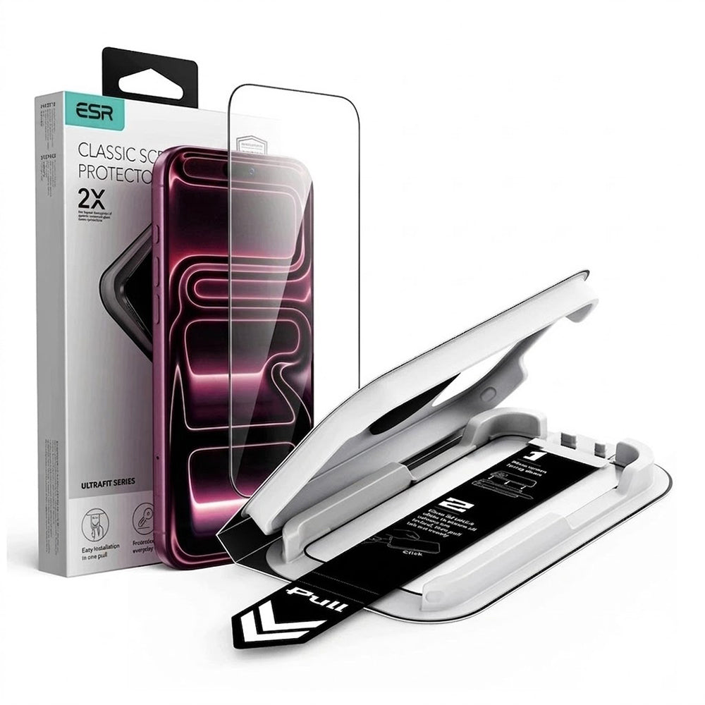 ESR UltraFit Classic skjermbeskyttelse for Apple iPhone 18 Pro / 17 Pro, Herdet glass, Full lim, Svart