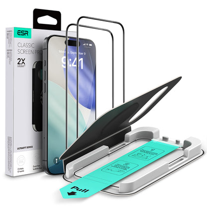 ESR UltraFit Classic skjermbeskyttelse for Apple iPhone 18 Pro / 17 Pro, Herdet glass, Full lim, Sett med 2 stk, Svart