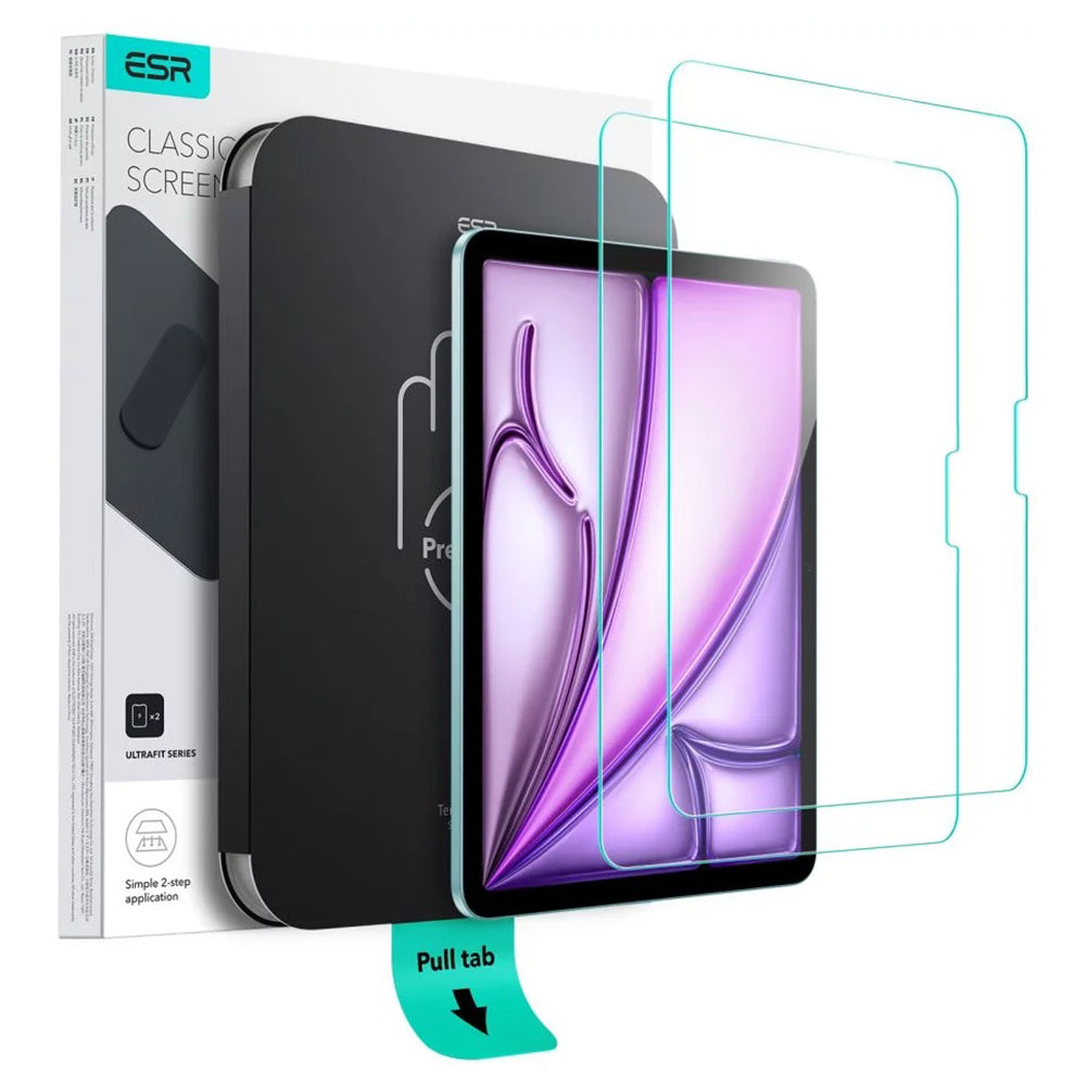 ESR UltraFit skjermbeskyttelse for Apple iPad Air 13 (2026) / Pro 13 (2025), Herdet glass, Full lim, Sett med 2 stk