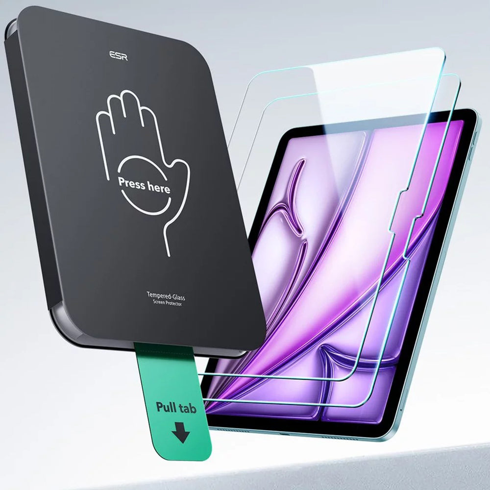 ESR UltraFit skjermbeskyttelse for Apple iPad Air 13 (2026) / Pro 13 (2025), Herdet glass, Full lim, Sett med 2 stk