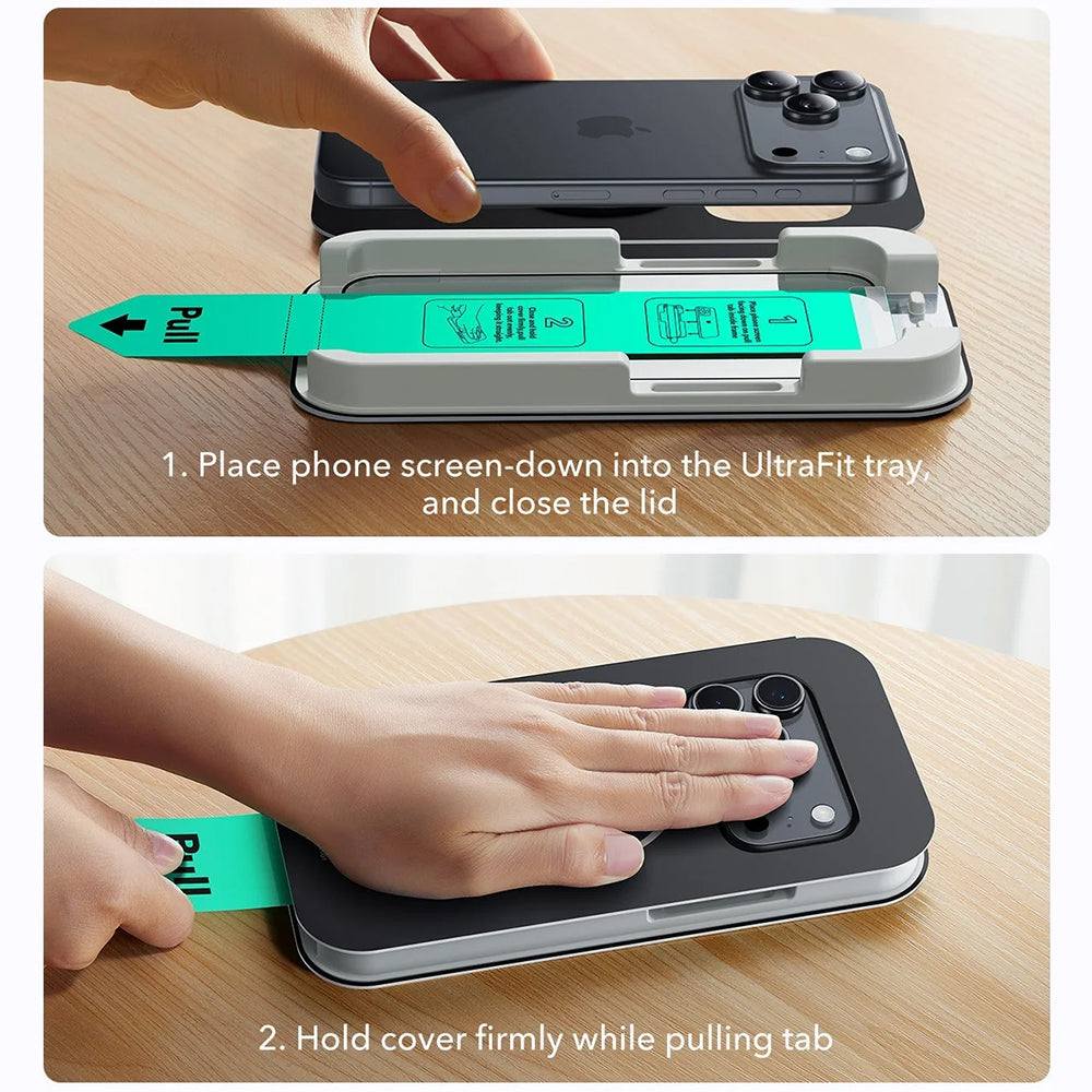 Skjermbeskytter ESR UltraFit for Apple iPhone 17 Pro, Herdet glass, Full lim, Sett med 3 stykker