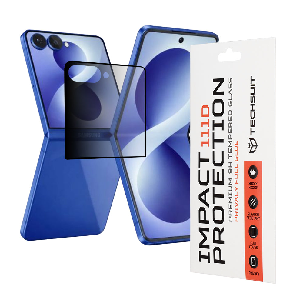 Privacy Techsuit skjermbeskyttelse for Samsung Galaxy Z Flip8 F776, Herdet glass, Full lim, 111D