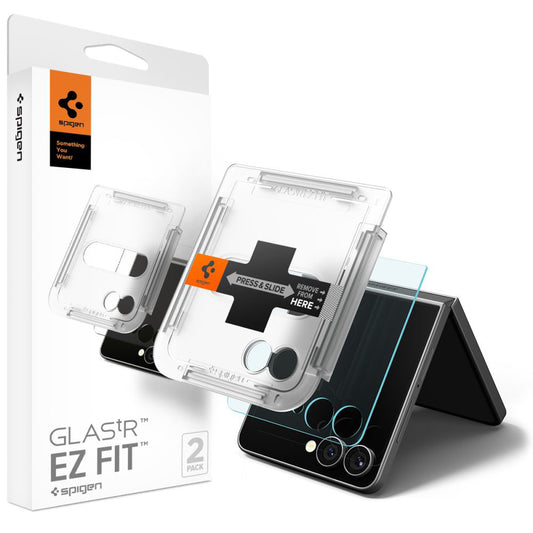 Beskyttelsesfolie Spigen GlastR EZ FIT for Samsung Galaxy Z Flip7 F766, Herdet Glass, Full Lim, Sett med 2 stykker AGL09585