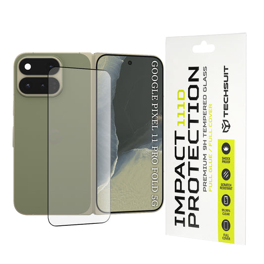 Techsuit skjermbeskyttelse for Google Pixel 11 Pro Fold, Herdet glass, Full lim, 111D, Svart