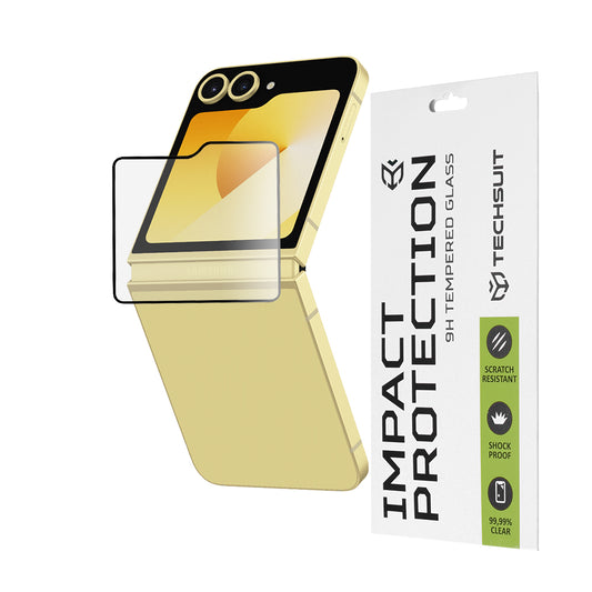 Techsuit skjermbeskyttelse for Samsung Galaxy Z Flip6 F741, Herdet glass, Full lim, 111D, Svart