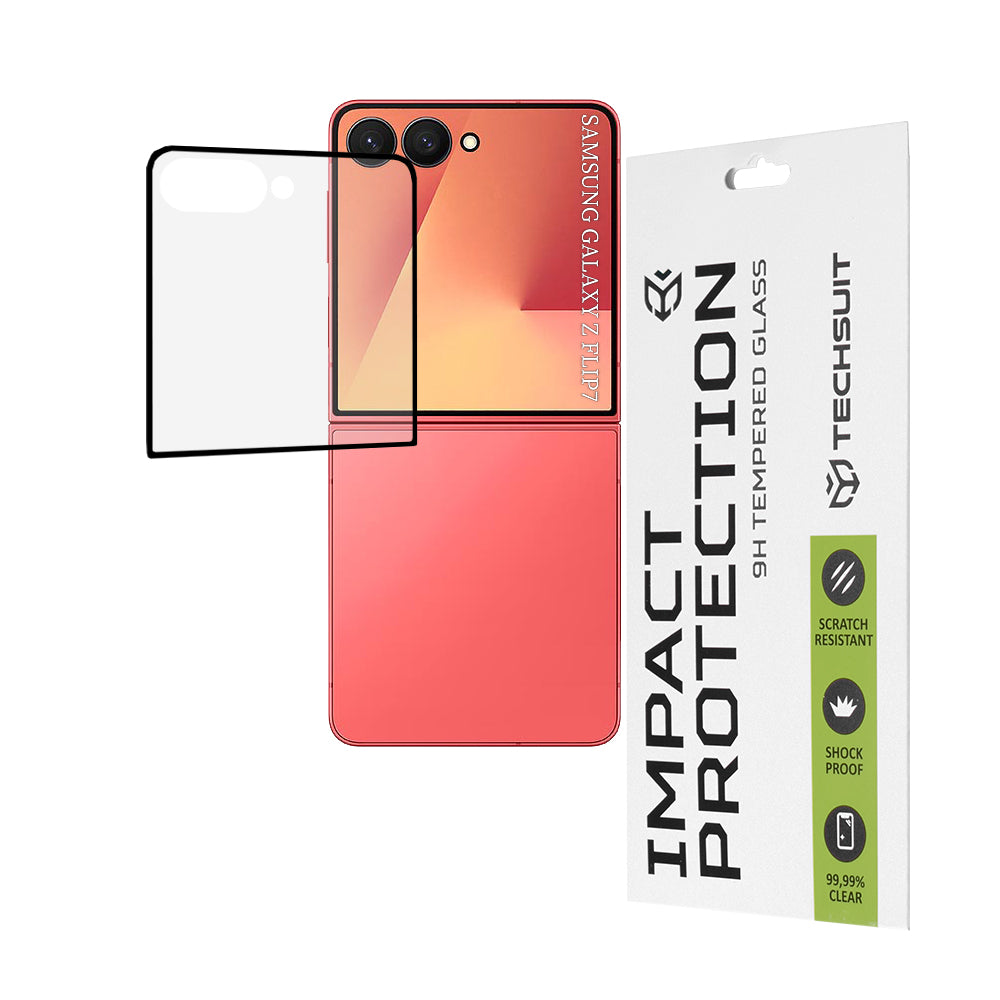 Techsuit skjermbeskyttelse for Samsung Galaxy Z Flip7 F766, Herdet glass, Full lim, 111D, Svart