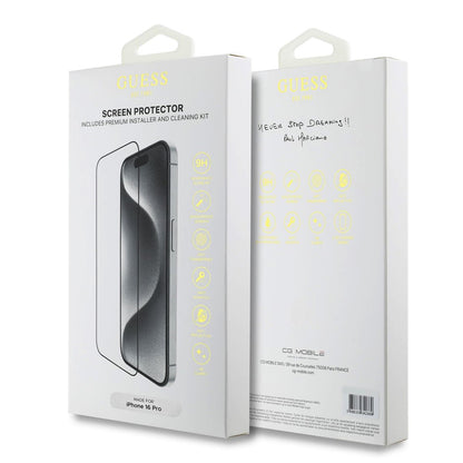 Skjermbeskyttelsesfolie Guess Classic Outline for Apple iPhone 16, Herdet Glass, Full Lim, 2.5D, Svart GUTGP16SBOKGCIT