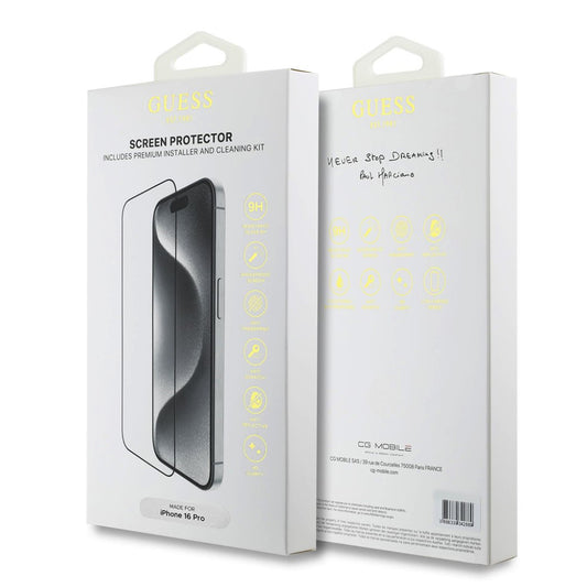 Skjermbeskyttelsesfolie Guess Classic Outline for Apple iPhone 16, Herdet Glass, Full Lim, 2.5D, Svart GUTGP16SBOKGCIT