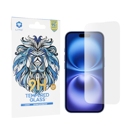 Lito Classic skjermbeskyttelse for Apple iPhone 16, Herdet glass, Full lim, 2.5D
