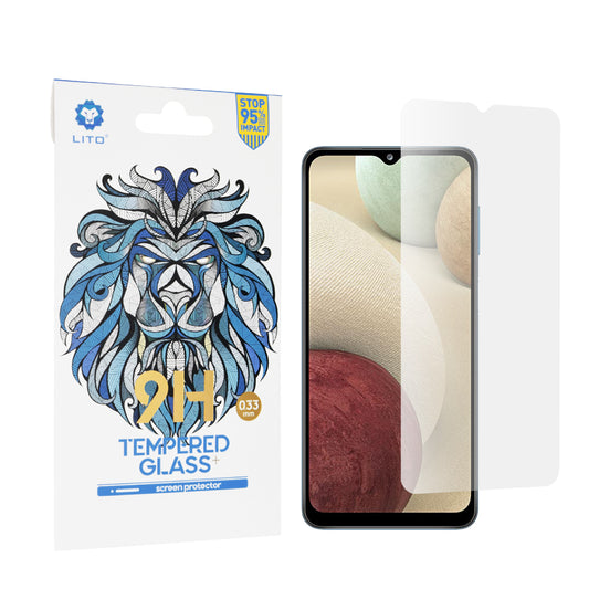 Lito Classic skjermbeskyttelsesfilm for Samsung Galaxy F12 F127 / A12 Nacho A127 / M02 M022 / M12 M127, Herdet glass, Full lim, 2.5D