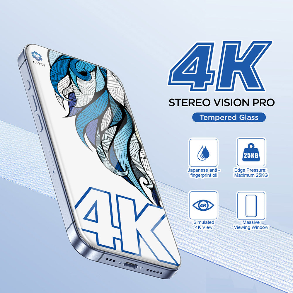 Beskyttelsesfolie Lito D+ Max 4K for Apple iPhone 17 / 16 Pro, Herdet Glass, Full Glue, Svart