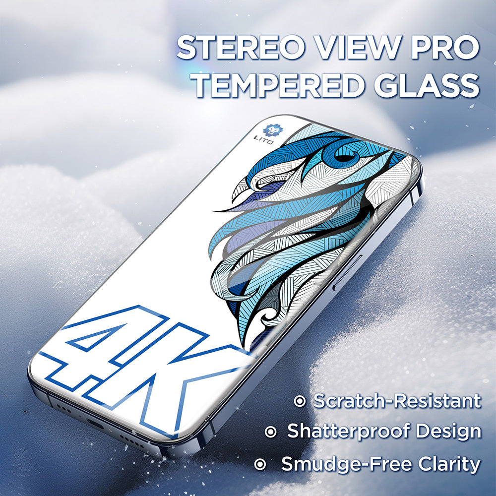 Beskyttelsesfolie Lito D+ Max 4K for Apple iPhone 17 / 16 Pro, Herdet Glass, Full Glue, Svart