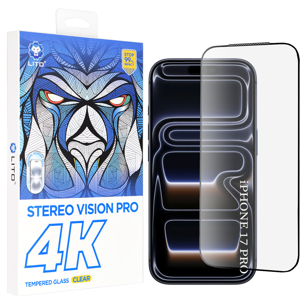Beskyttelsesfolie Lito D+ Max 4K for Apple iPhone 17 Pro, Herdet Glass, Full Lim, Svart