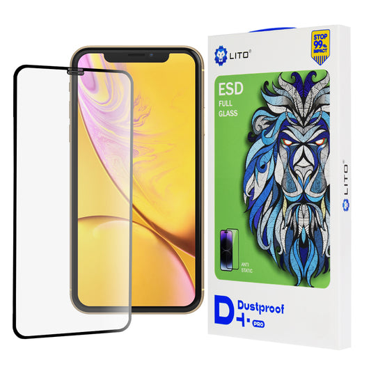 Lito D+ Pro støvbeskyttende skjermbeskytter for Apple iPhone 11 / XR, herdet glass, full lim, svart