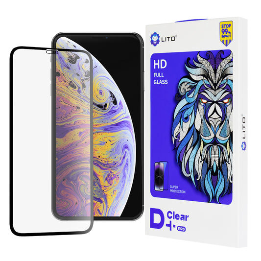 Lito D+ Pro skjermbeskyttelsesfilm for Apple iPhone 11 Pro Max / XS Max, Herdet glass, Full lim, Svart