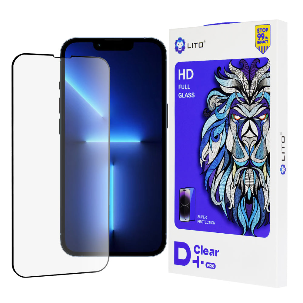 Lito D+ Pro skjermbeskytter for Apple iPhone 14 Plus / 13 Pro Max, herdet glass, heldekkende lim, svart