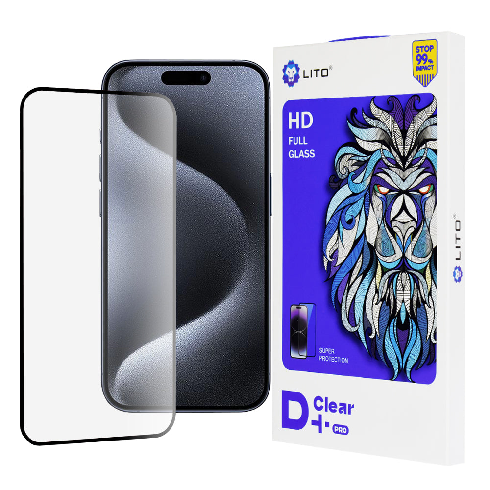 Skjermbeskyttelsesfilm Lito D+ Pro for Apple iPhone 15 Pro, Herdet glass, Full lim, Svart