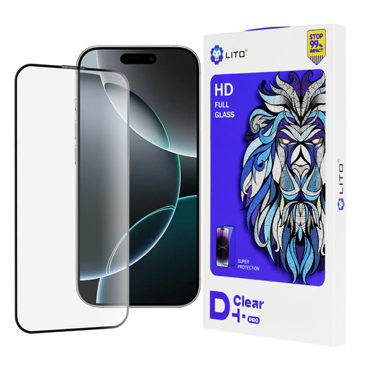 Skjermbeskyttelsesfilm Lito D+ Pro for Apple iPhone 16 Pro, Herdet glass, Full lim, Svart