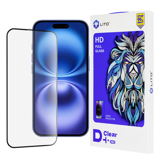 Skjermbeskyttelsesfilm Lito D+ Pro for Apple iPhone 16, Herdet glass, Full lim, Svart