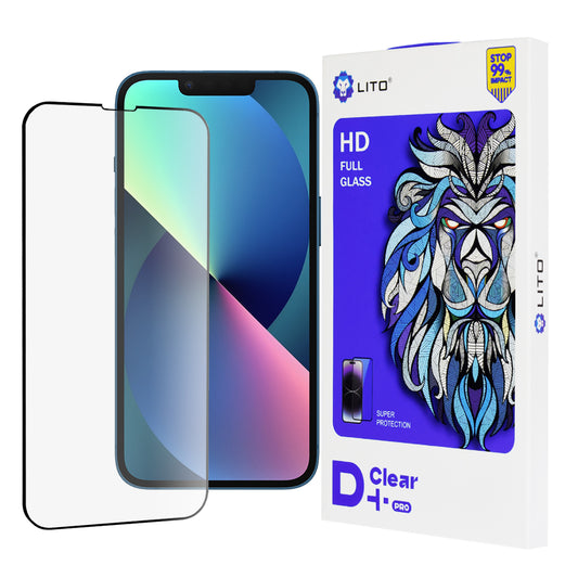 Lito D+ Pro skjermbeskyttelsesfilm for Apple iPhone 17e / 16e / 14 / 13 Pro, Herdet glass, Full lim, Svart