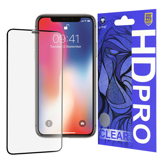Lito HD Pro Clear skjermbeskyttelse for Apple iPhone 11 Pro / XS / X, Herdet glass, Full lim, Svart