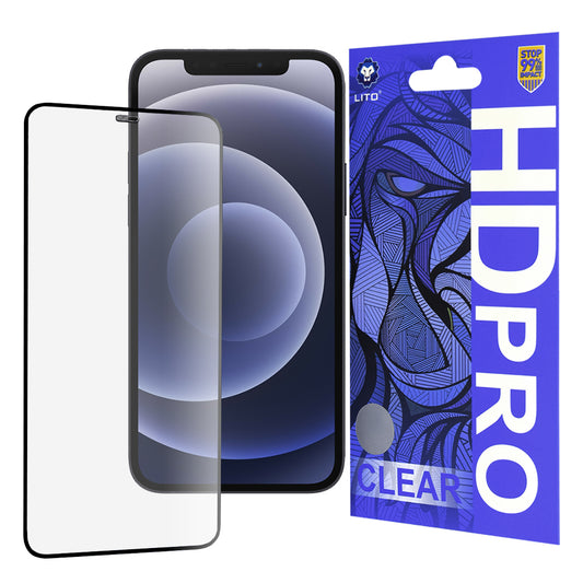 Lito HD Pro Clear skjermbeskyttelse for Apple iPhone 12 / 12 Pro, Herdet glass, Full lim, Svart