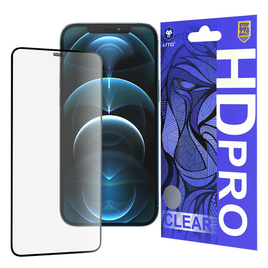 Lito HD Pro Clear skjermbeskyttelse for Apple iPhone 12 Pro Max, Herdet glass, Full lim, Svart