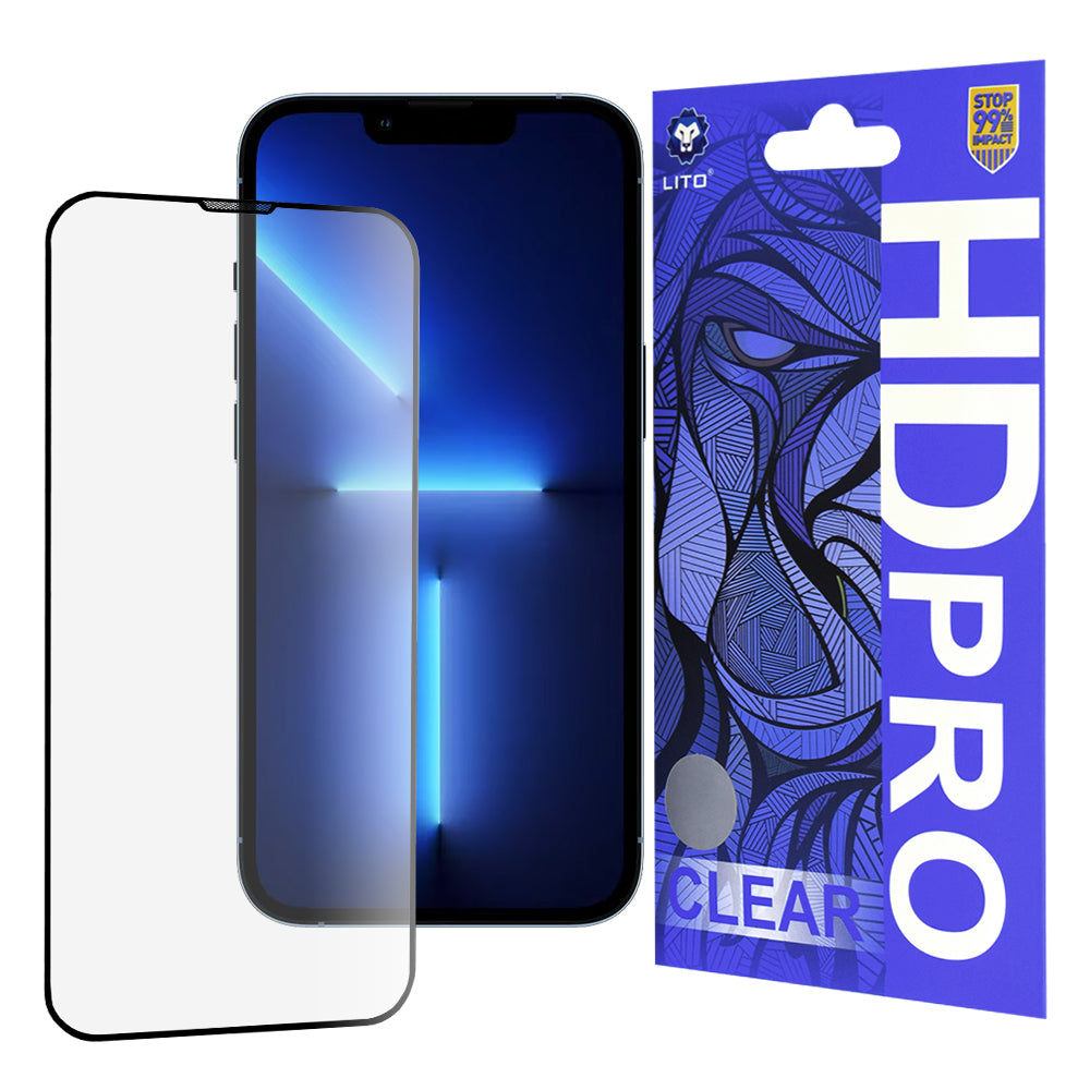 Lito HD Pro Clear skjermbeskyttelse for Apple iPhone 14 Plus / 13 Pro Max, Herdet glass, Full lim, Svart