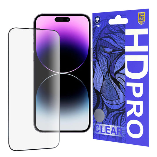 Lito HD Pro Clear skjermbeskyttelse for Apple iPhone 14 Pro Max, Herdet glass, Full lim, Svart